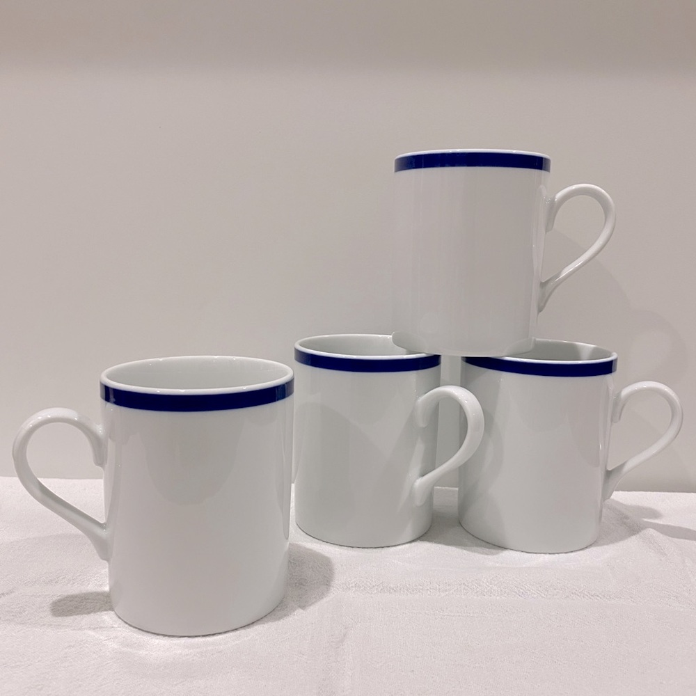 Williams Sonoma - Brasserie Blue-Banded Porcelain Coffee Mugs set of 4
